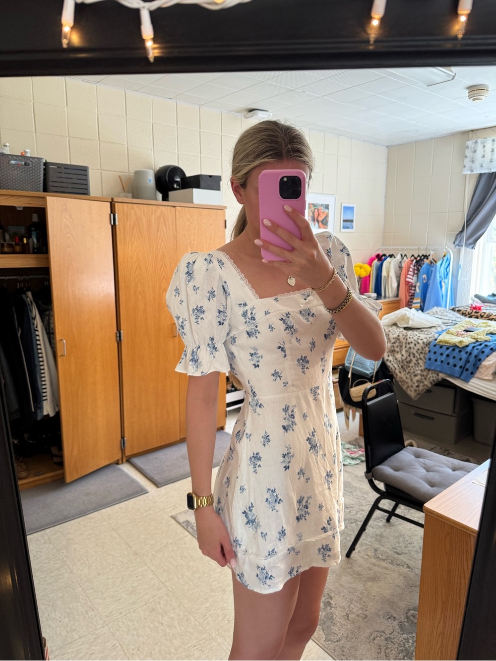 Reformation Evianna linen mini dress floral blue - Picture 5 of 9